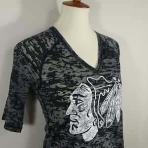 Top: Chicago Blackhawks V-Neck Burnout Tee